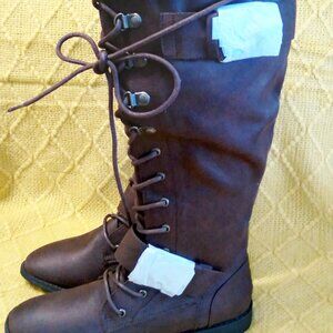 New JustFab Women's Brown Lace Up Sock Top Boots 6.5